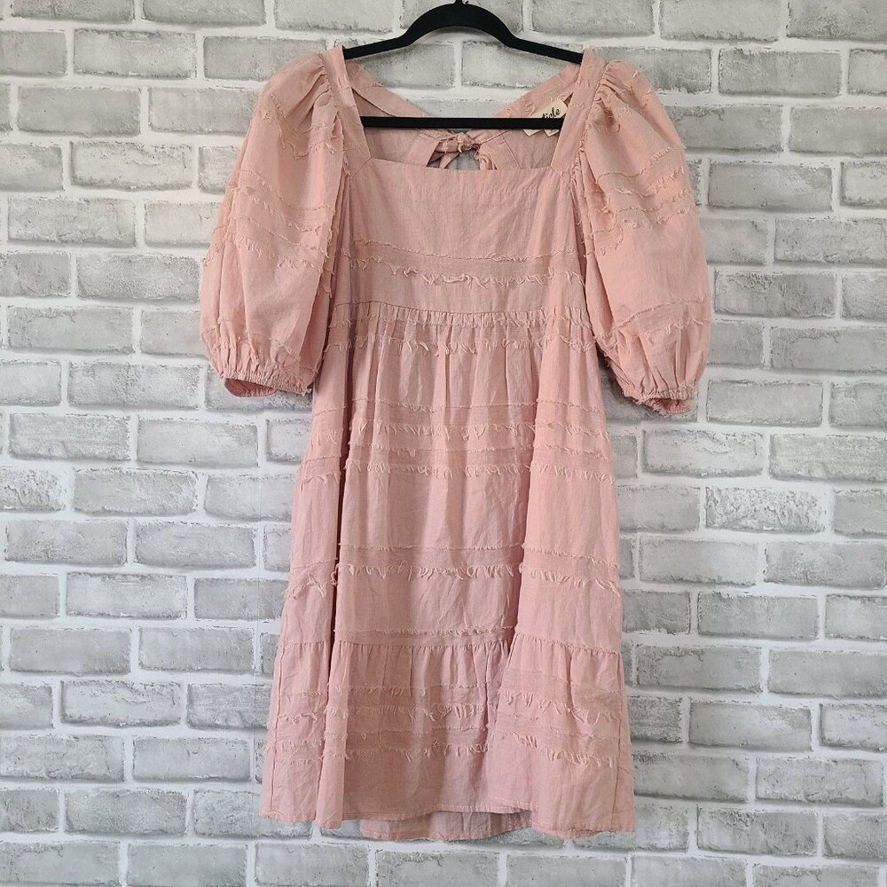 Pink Puff-Sleeve Square-Neck Dress
